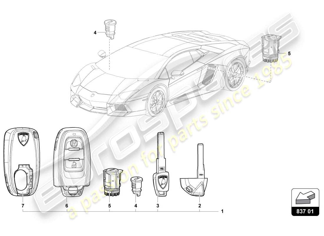 lamborghini lp720-4 coupe 50 (2014) lock cylinder with keys part diagram