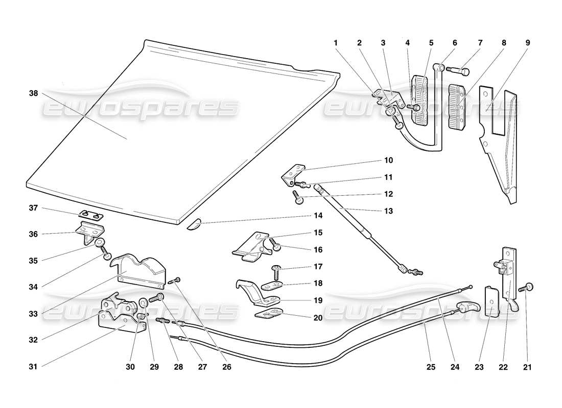 lamborghini diablo se30 (1995) front hood part diagram