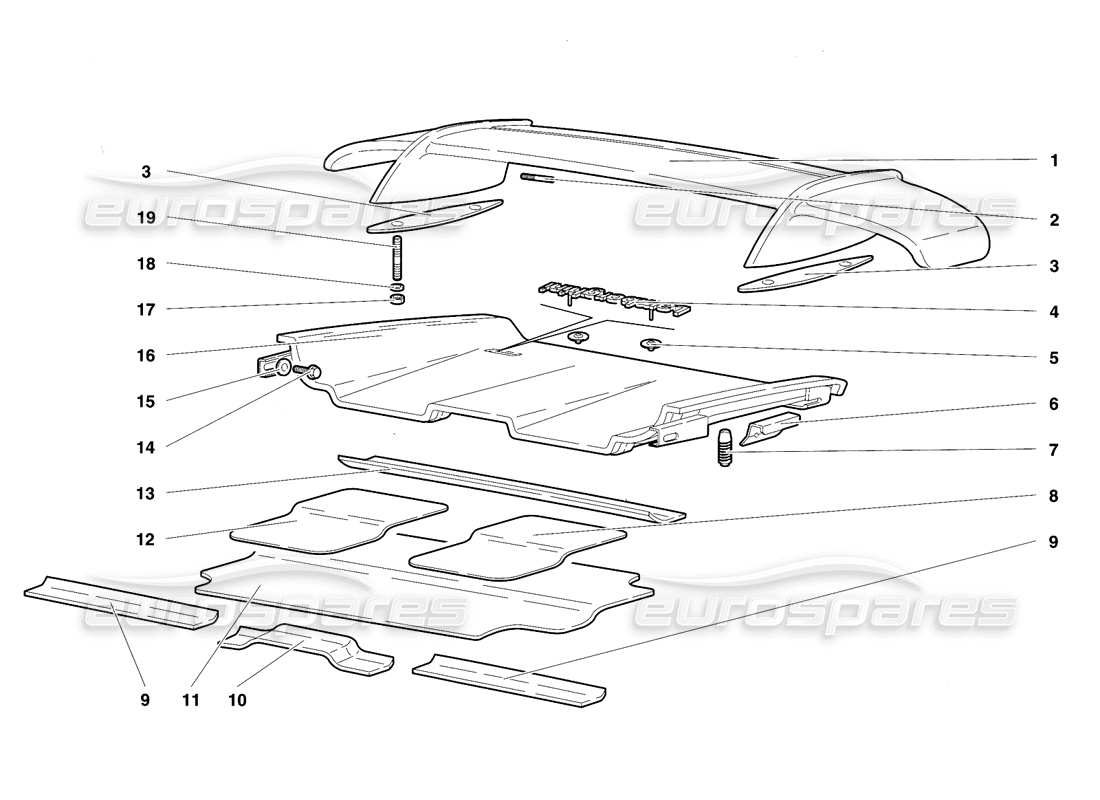 lamborghini diablo se30 (1995) rear hood and wing part diagram