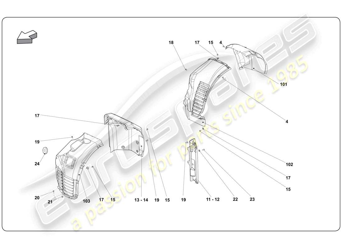 lamborghini super trofeo (2009-2014) wheel arch part diagram