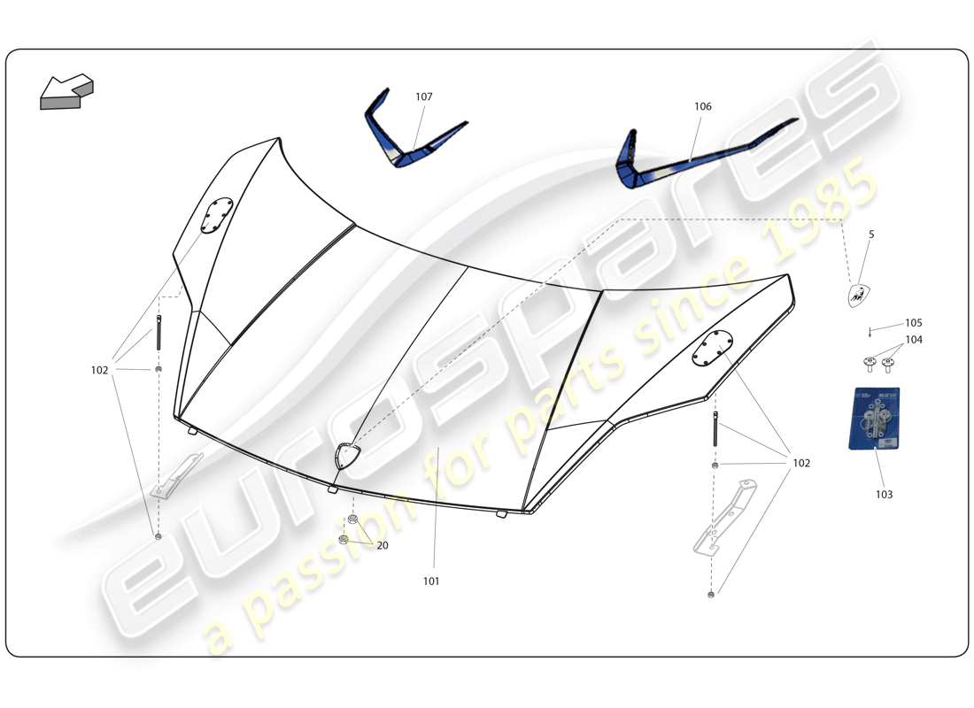 lamborghini super trofeo (2009-2014) front bonnet part diagram