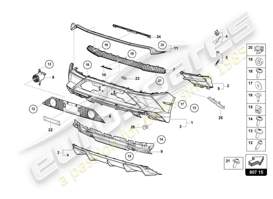 lamborghini evo coupe 2wd (2020) bumper part diagram