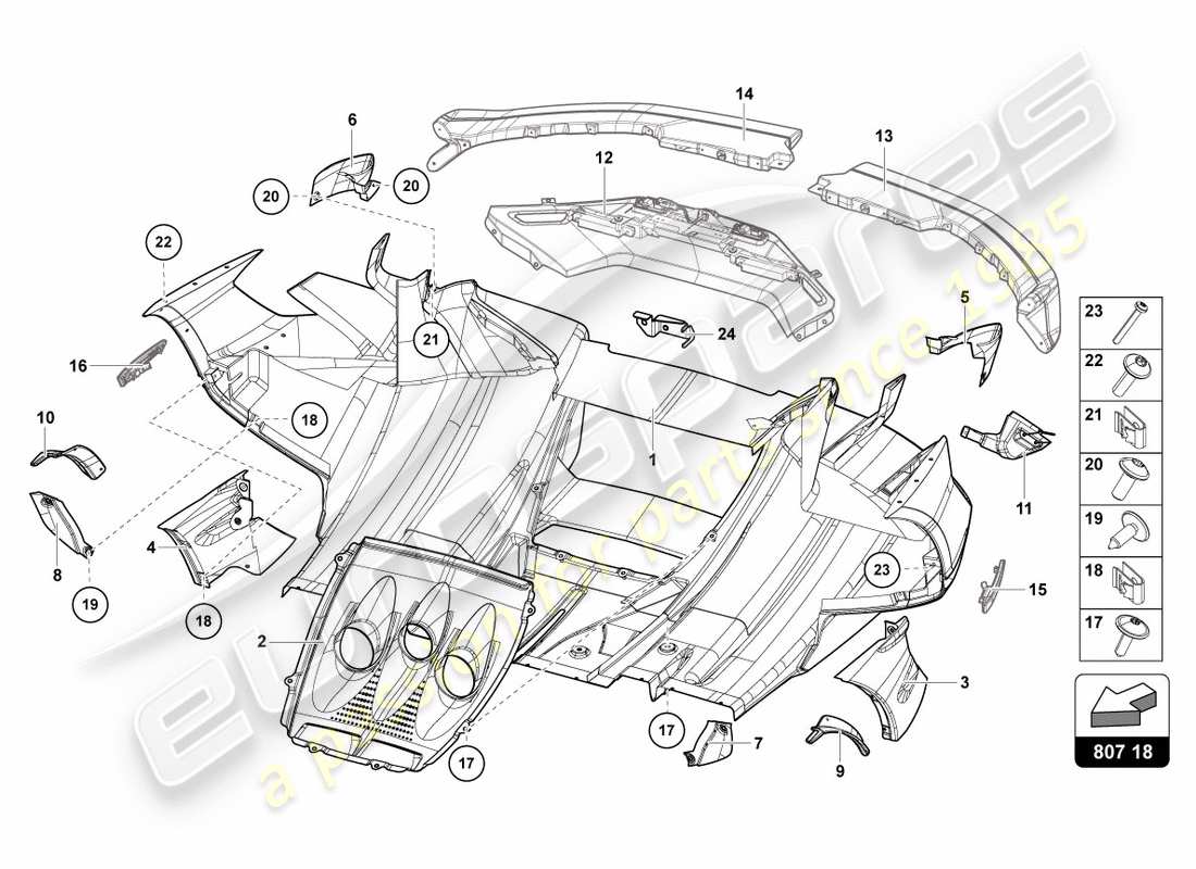 lamborghini centenario roadster (2017) bumper, complete rear part diagram