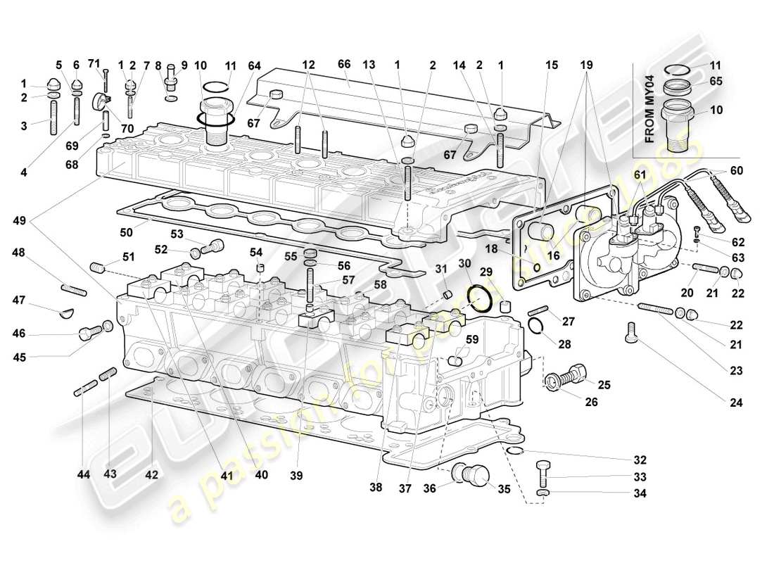 lamborghini murcielago roadster (2005) cylinder head right part diagram