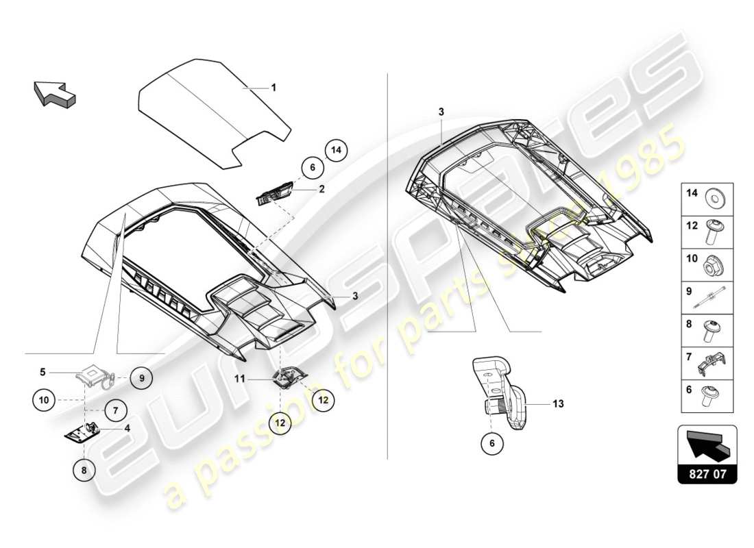 lamborghini performante coupe (2020) engine cover with insp. cover part diagram