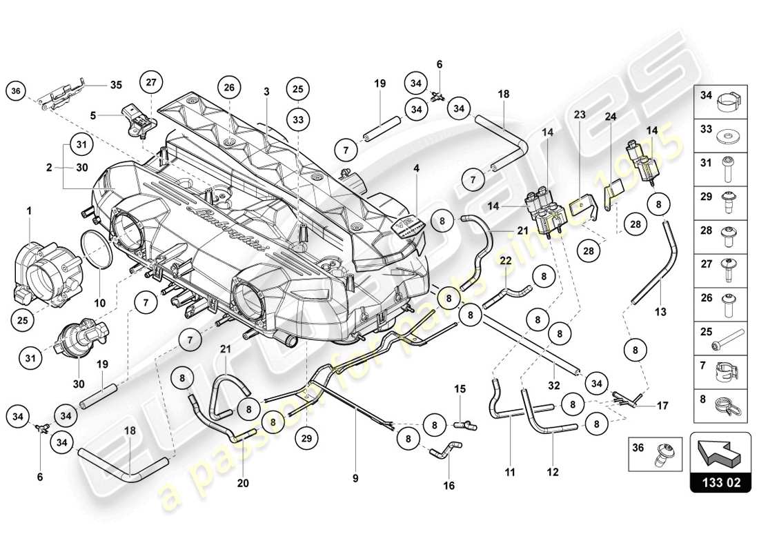 lamborghini lp720-4 coupe 50 (2014) intake manifold part diagram