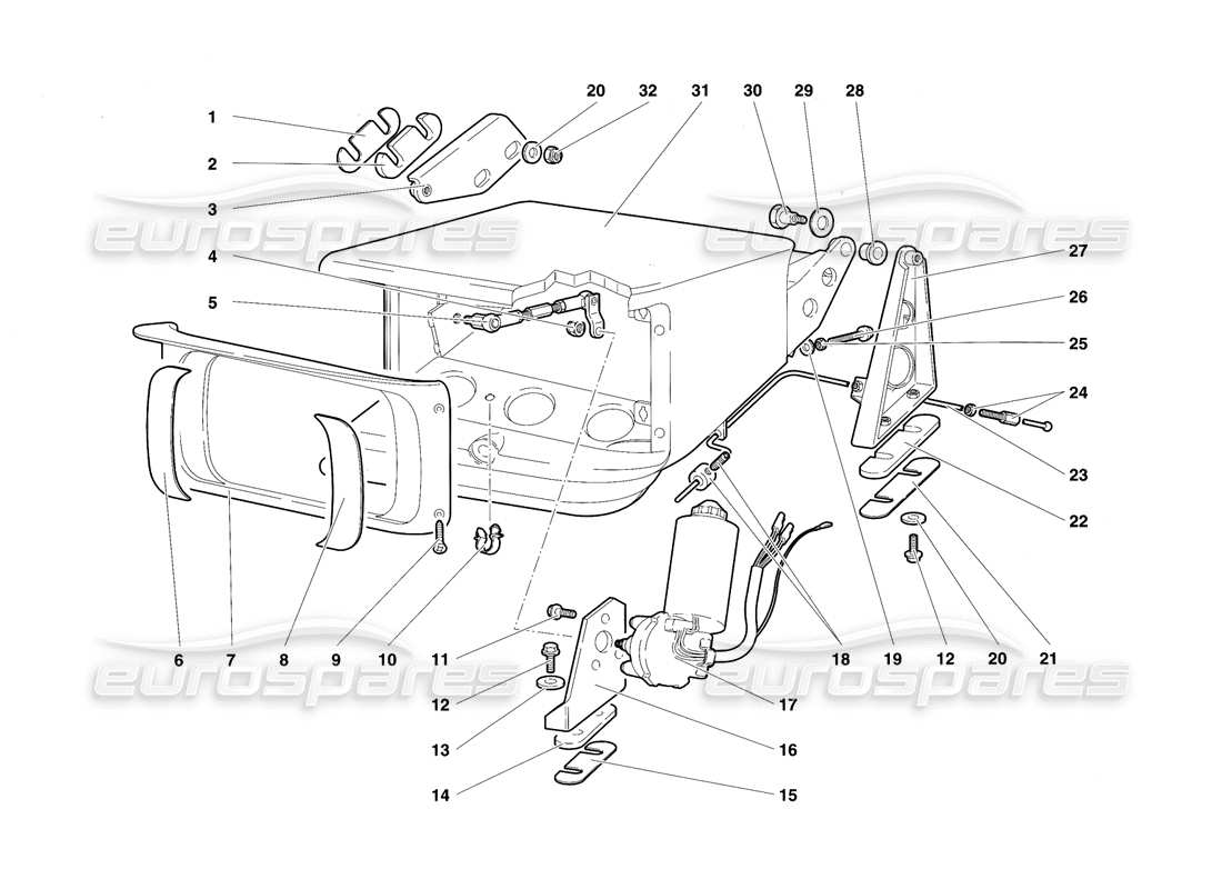 lamborghini diablo sv (1997) head lamp lifting system part diagram