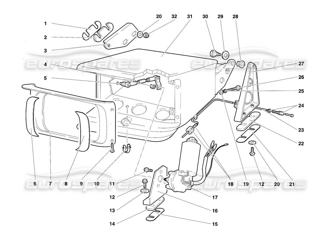 lamborghini diablo se30 (1995) head lamp lifting system part diagram