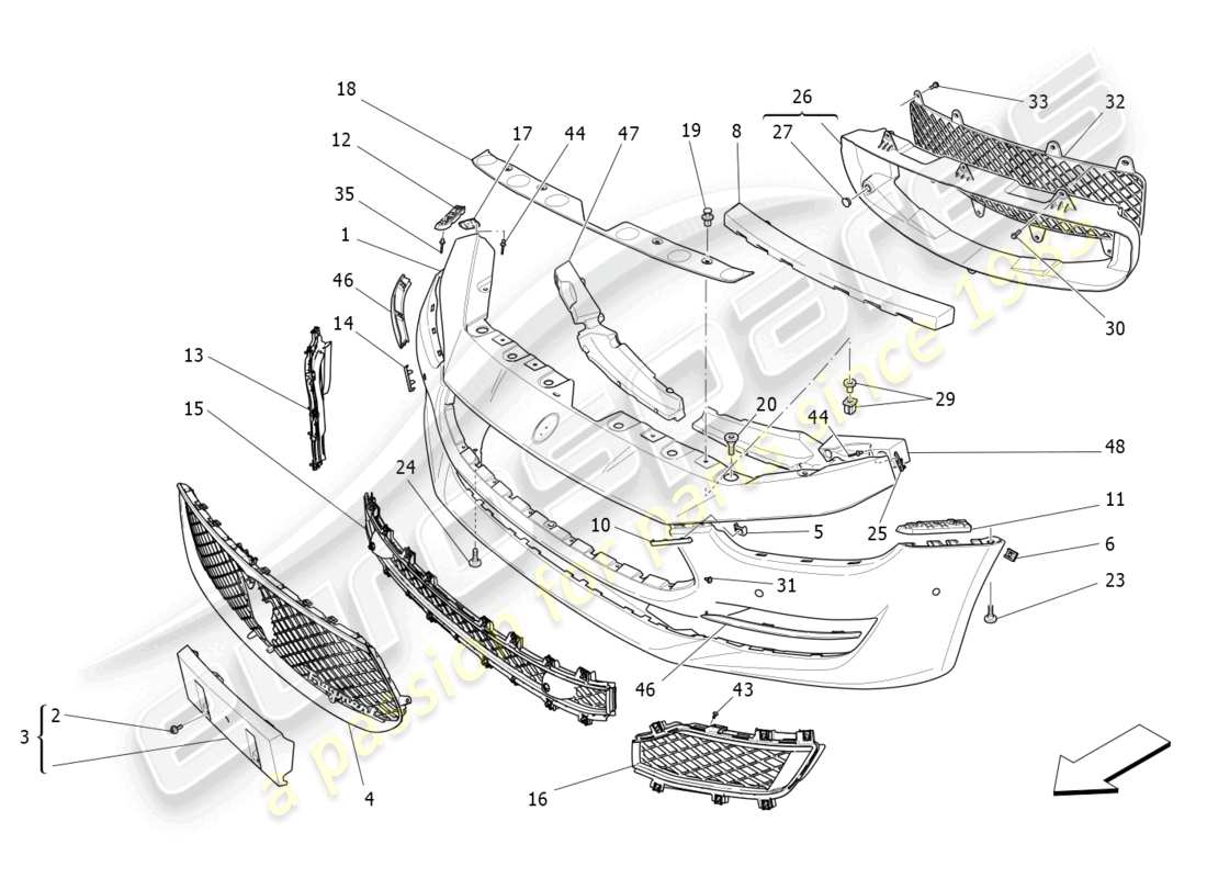 maserati ghibli fragment (2022) front bumper part diagram