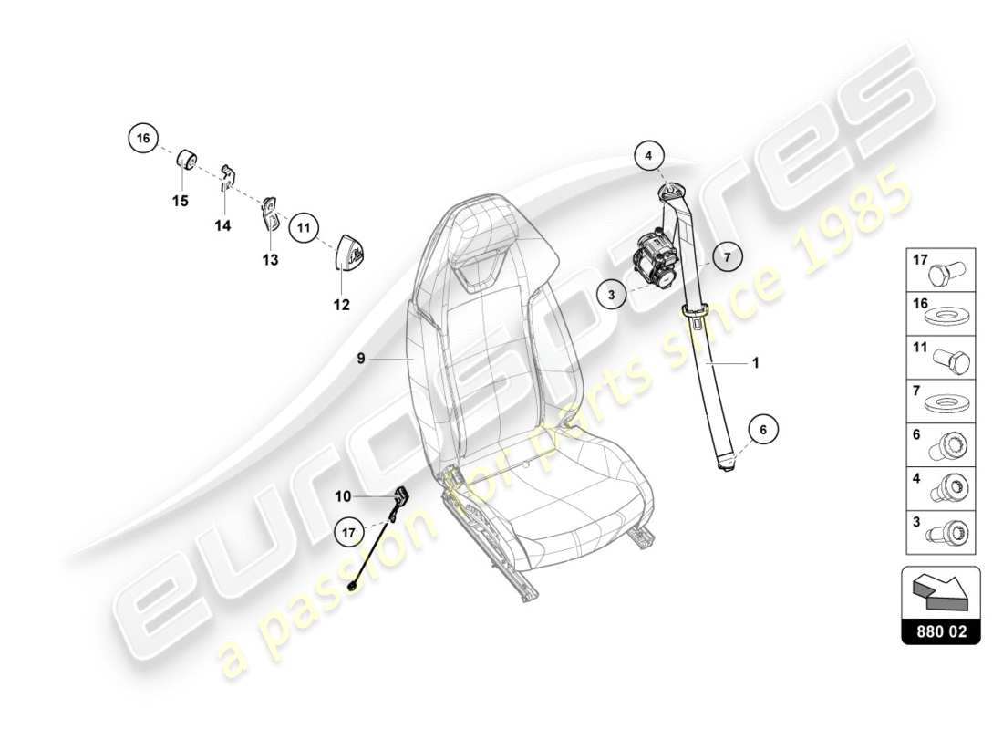 lamborghini performante coupe (2018) seat belts part diagram