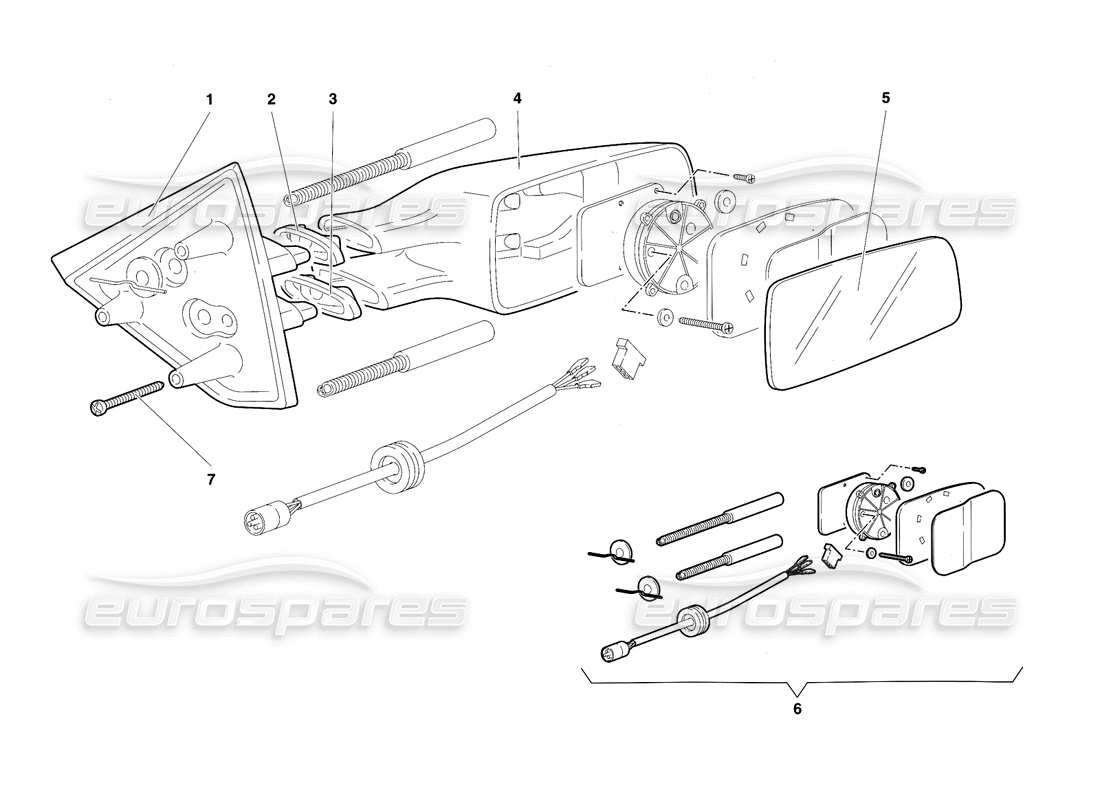 lamborghini diablo sv (1997) external rear view mirrors part diagram