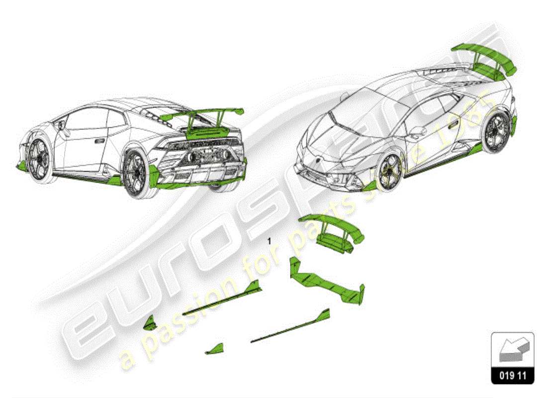 lamborghini huracan evo coupe (accessories) 1 set aerodyn.attachment parts part diagram