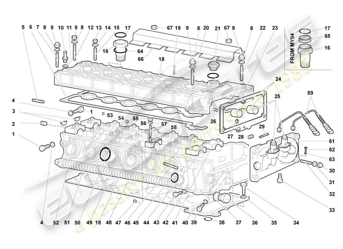 lamborghini murcielago coupe (2004) cylinder head left part diagram