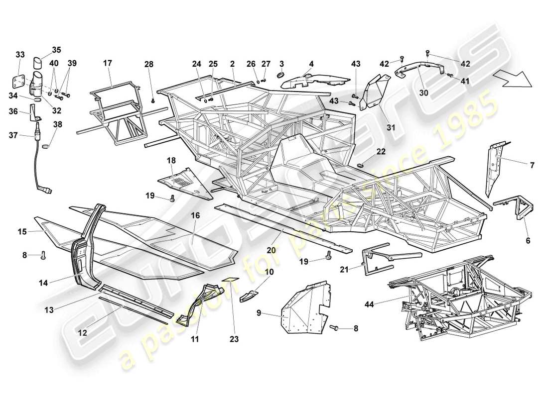 lamborghini murcielago coupe (2006) frame part diagram