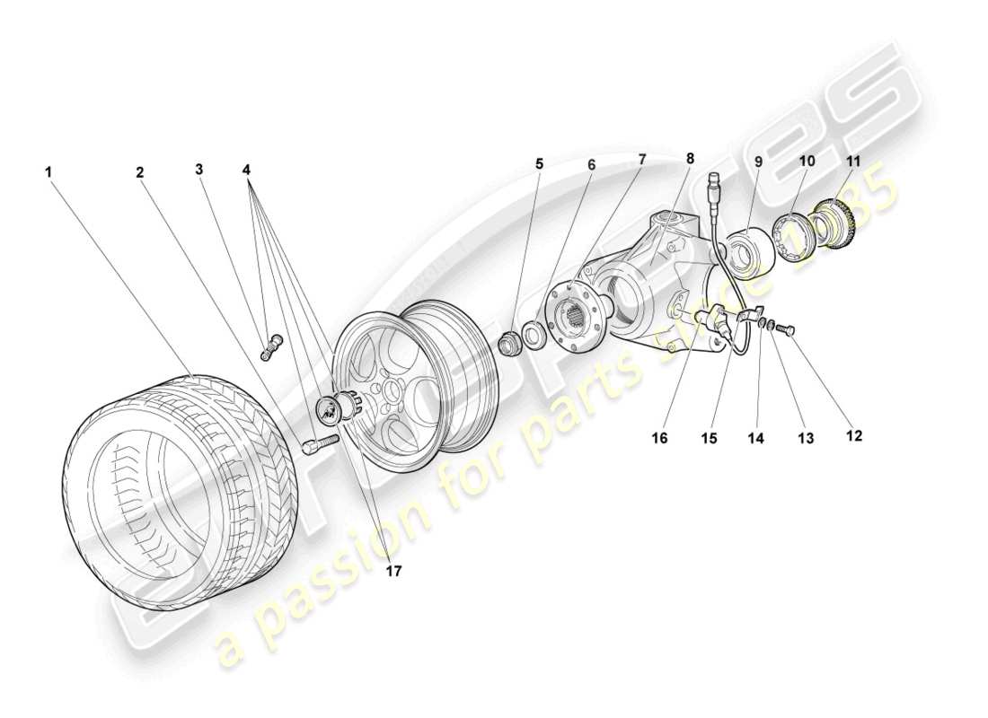 lamborghini murcielago coupe (2004) wheel bearing housing front part diagram