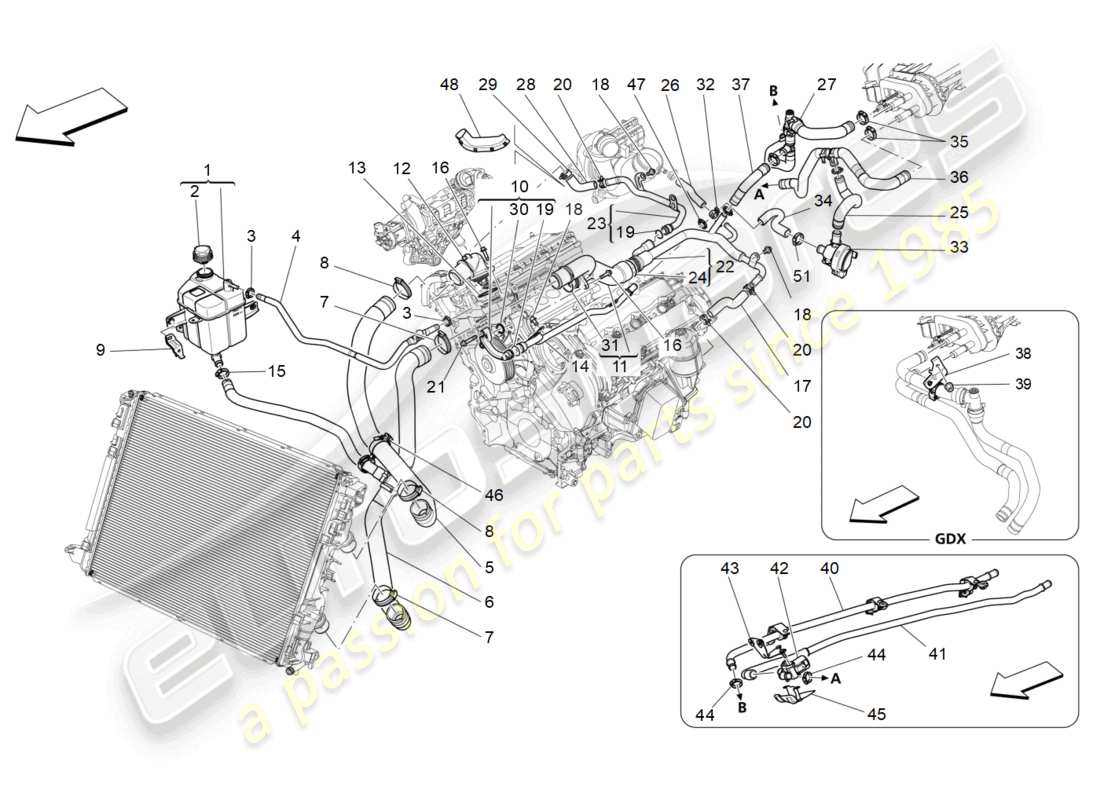 maserati quattroporte (2018) cooling system: nourice and lines part diagram