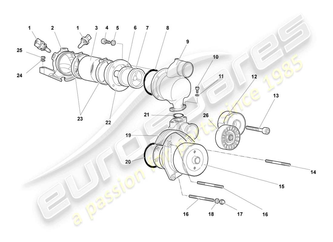 lamborghini murcielago coupe (2004) coolant pump part diagram