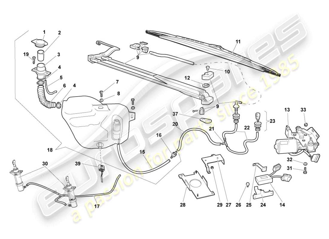 lamborghini murcielago coupe (2002) windshield wiper part diagram