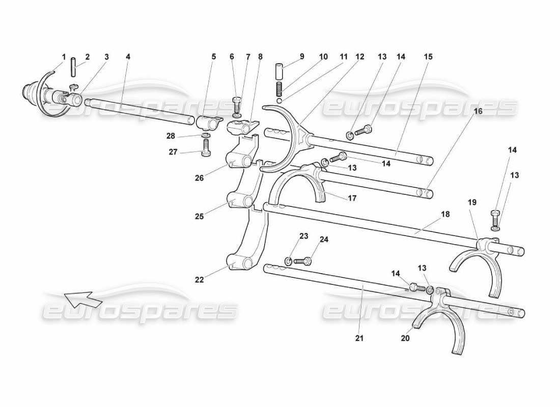 lamborghini murcielago lp670 shift rods and forks part diagram