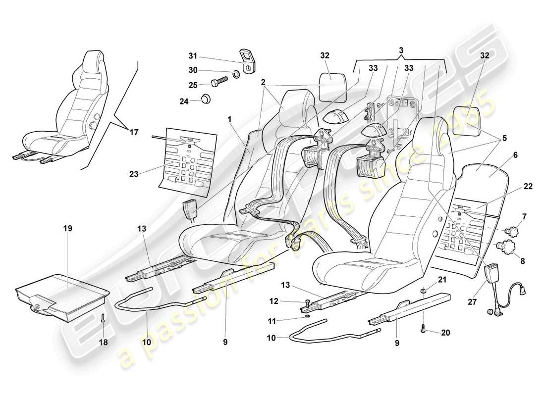 lamborghini murcielago coupe (2003) seat, complete part diagram