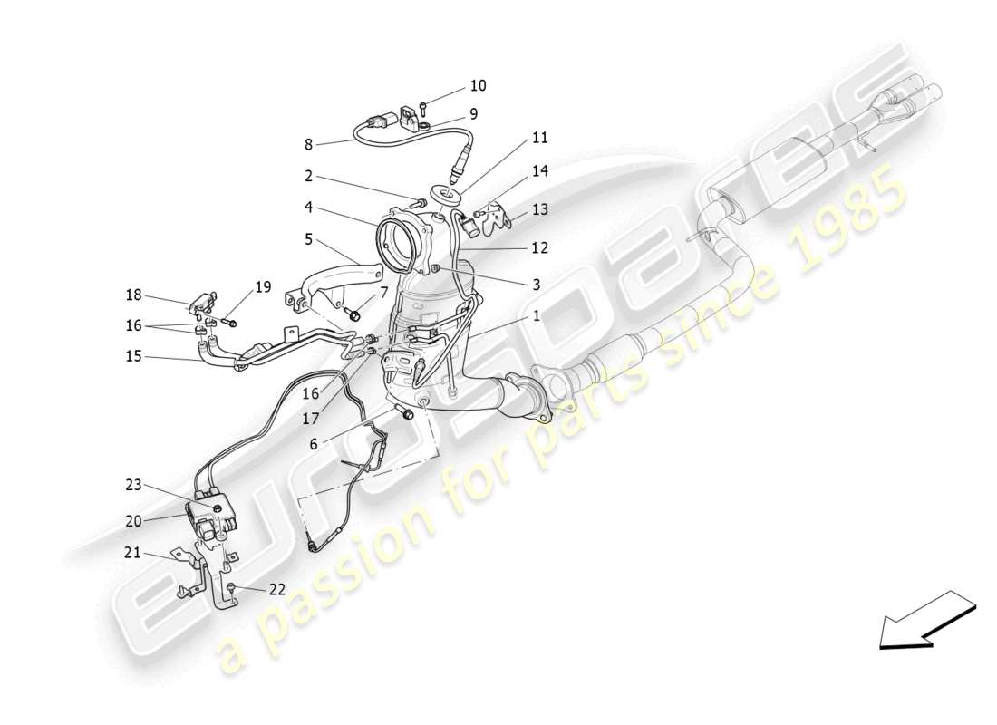 maserati levante gt (2022) pre-catalytic converters and catalytic converters part diagram