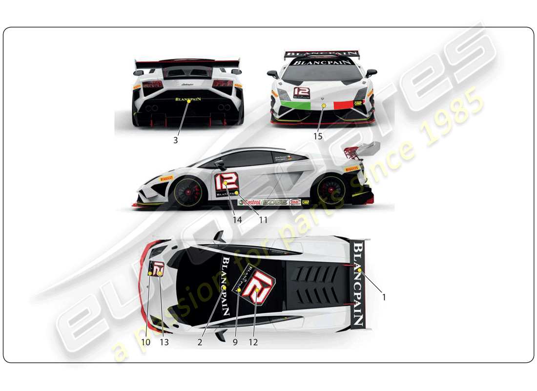 lamborghini super trofeo (2009-2014) sticker part diagram