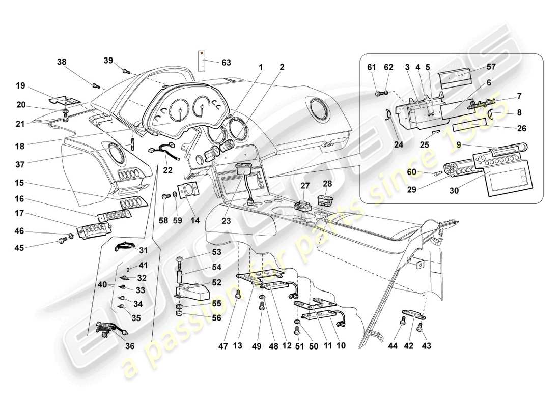 lamborghini murcielago coupe (2004) dashboard part diagram