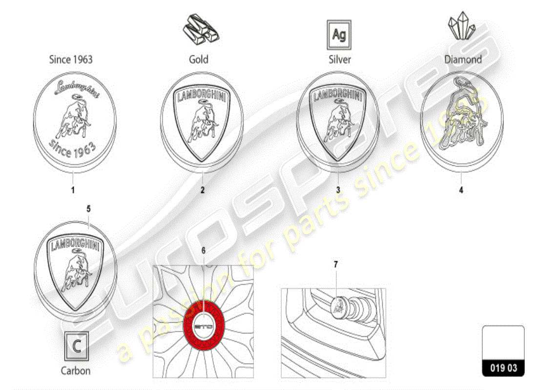 lamborghini huracan performante spyder (accessories) hub cap part diagram