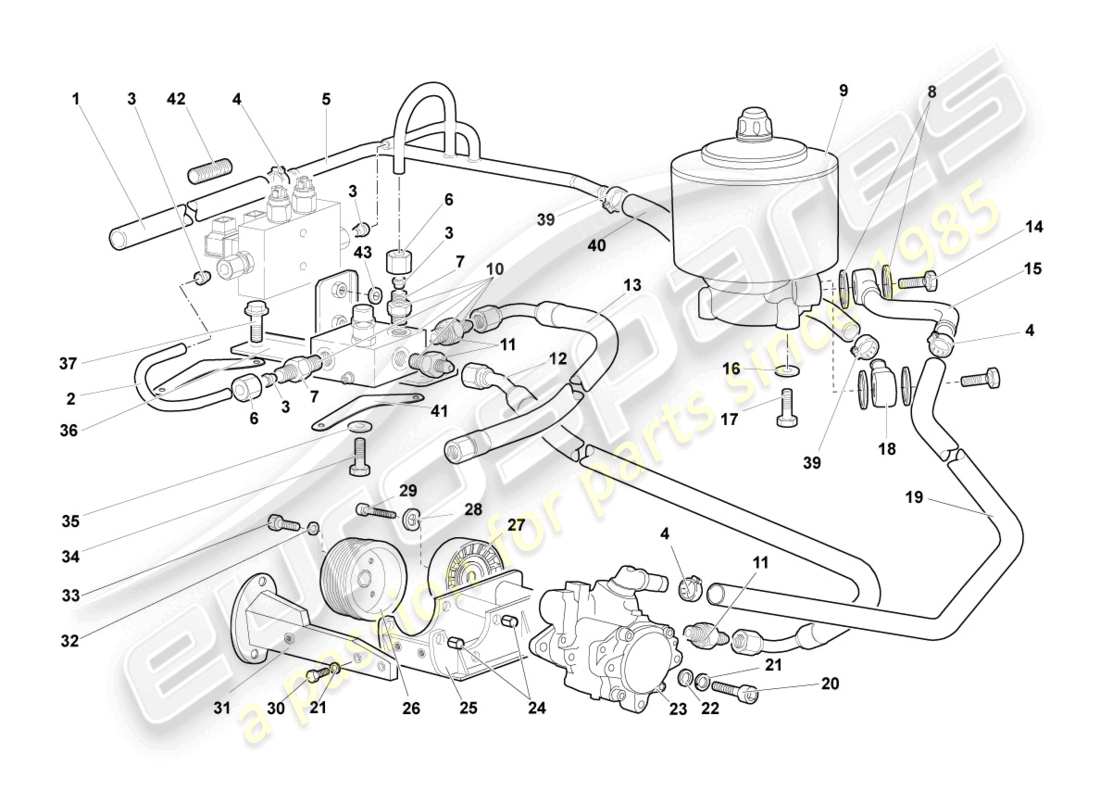 lamborghini murcielago coupe (2003) hydraulic system and fluid container with connect. pieces part diagram