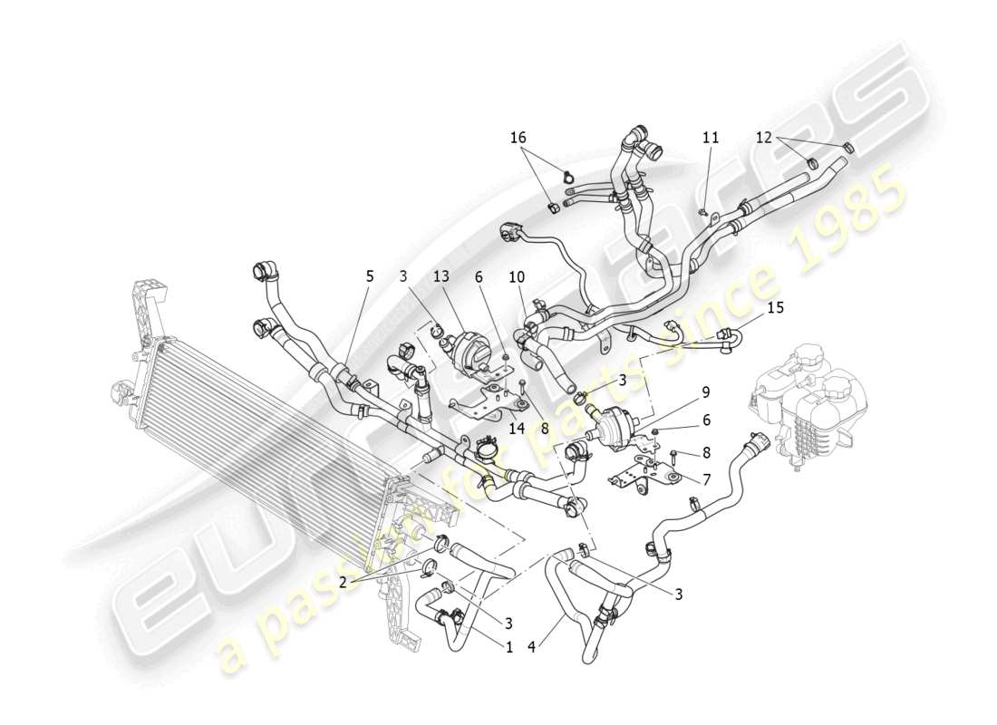 maserati levante gt (2022) cooling system: nourice and lines part diagram