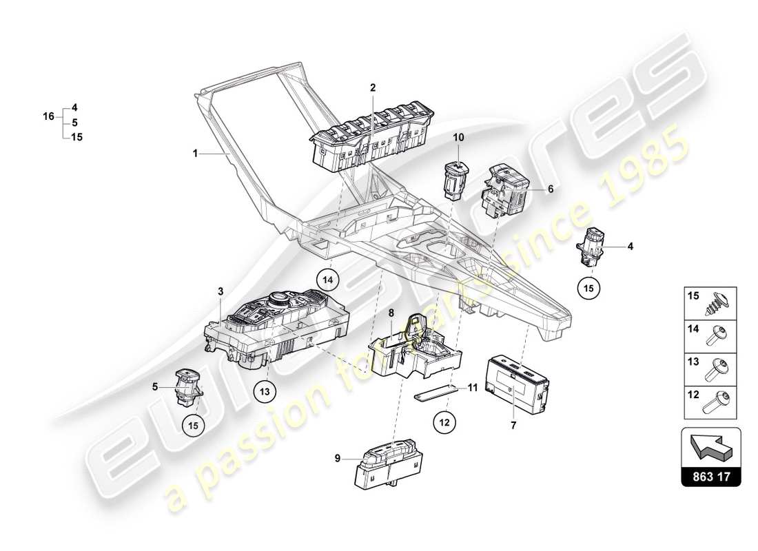 lamborghini centenario coupe (2017) switch unit part diagram