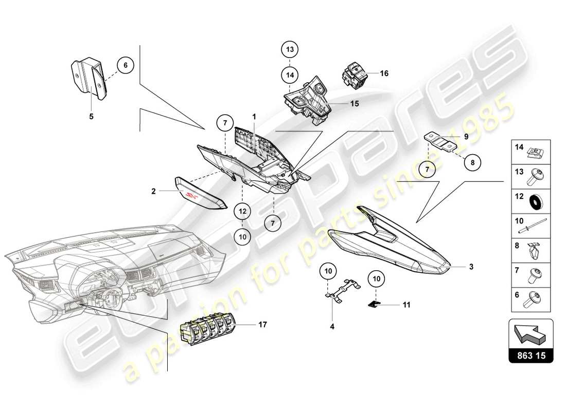 lamborghini lp770-4 svj roadster (2020) switch unit part diagram