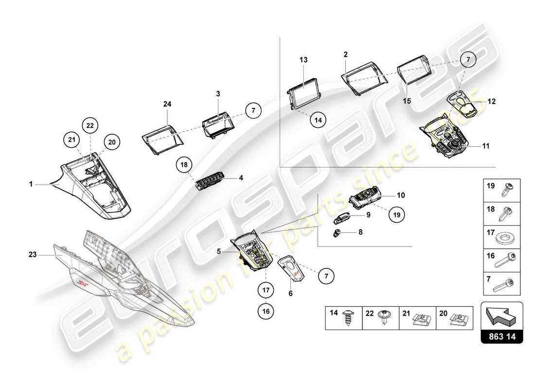 lamborghini lp750-4 sv coupe (2015) centre console part diagram