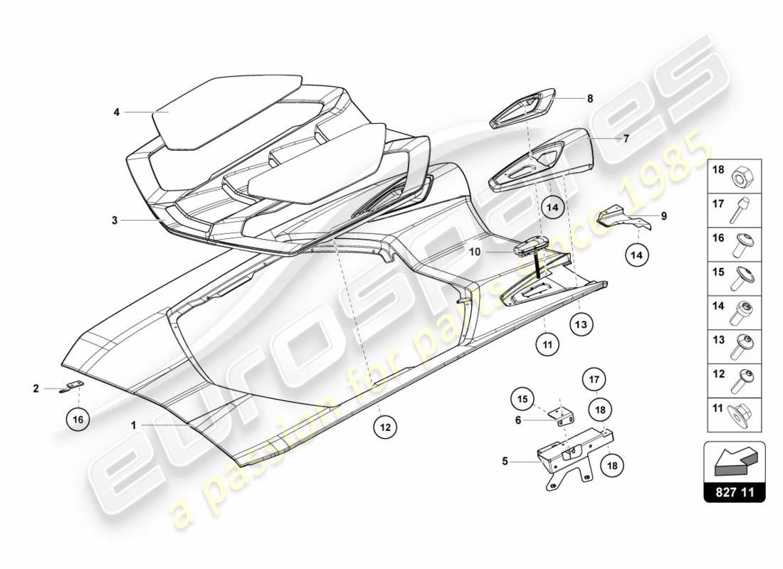 lamborghini centenario roadster (2017) engine cover with insp. cover part diagram