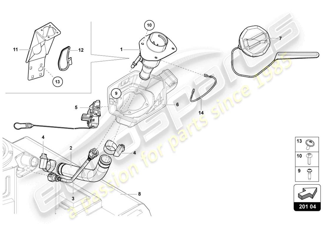 lamborghini lp720-4 coupe 50 (2014) fuel filler neck with restriction for leadfree fuel only part diagram