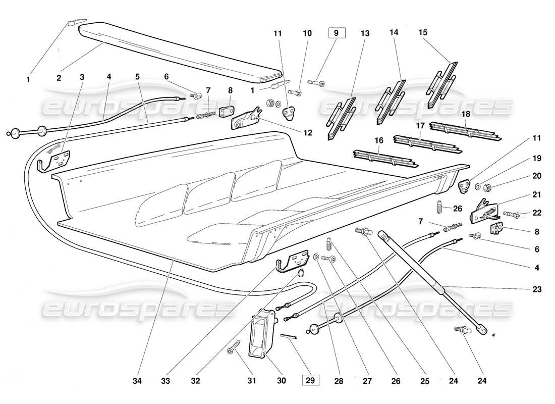 lamborghini diablo (1991) engine hood (valid for june 1992 version) part diagram