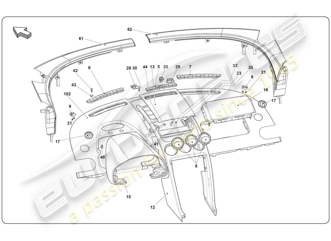 lamborghini super trofeo (2009-2014) interior part diagram