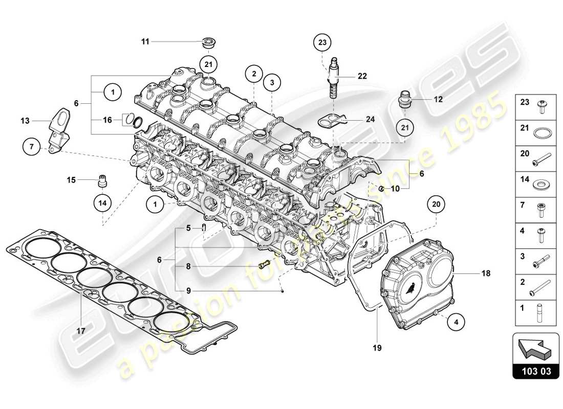 lamborghini lp720-4 coupe 50 (2014) cylinder head with studs and centering sleeves part diagram