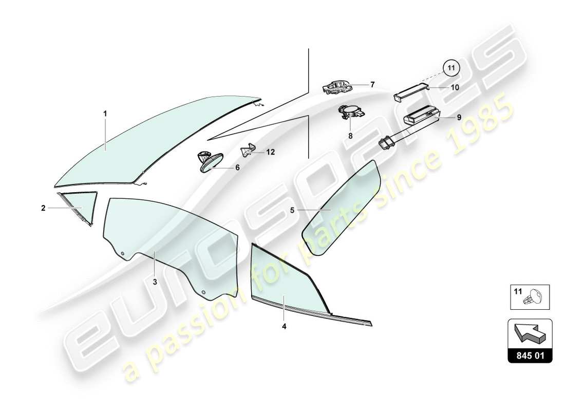 lamborghini performante coupe (2019) window glasses part diagram