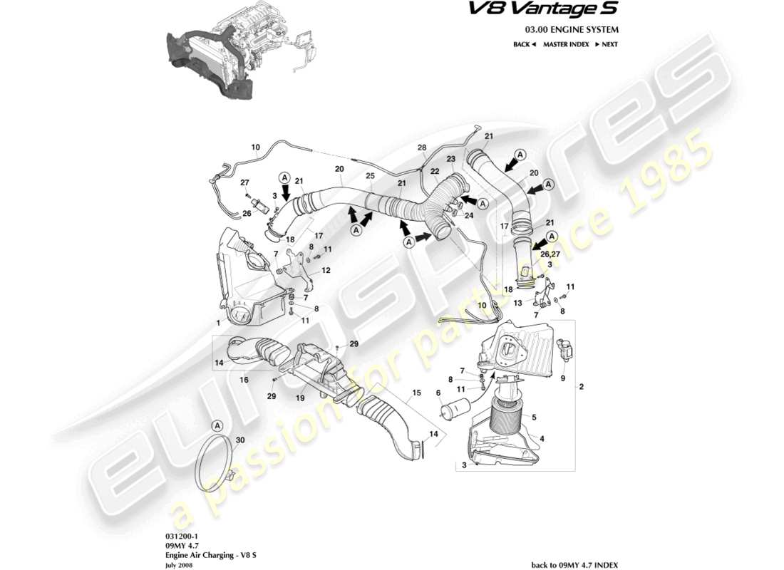 a part diagram from the aston martin v8 vantage (2006) parts catalogue