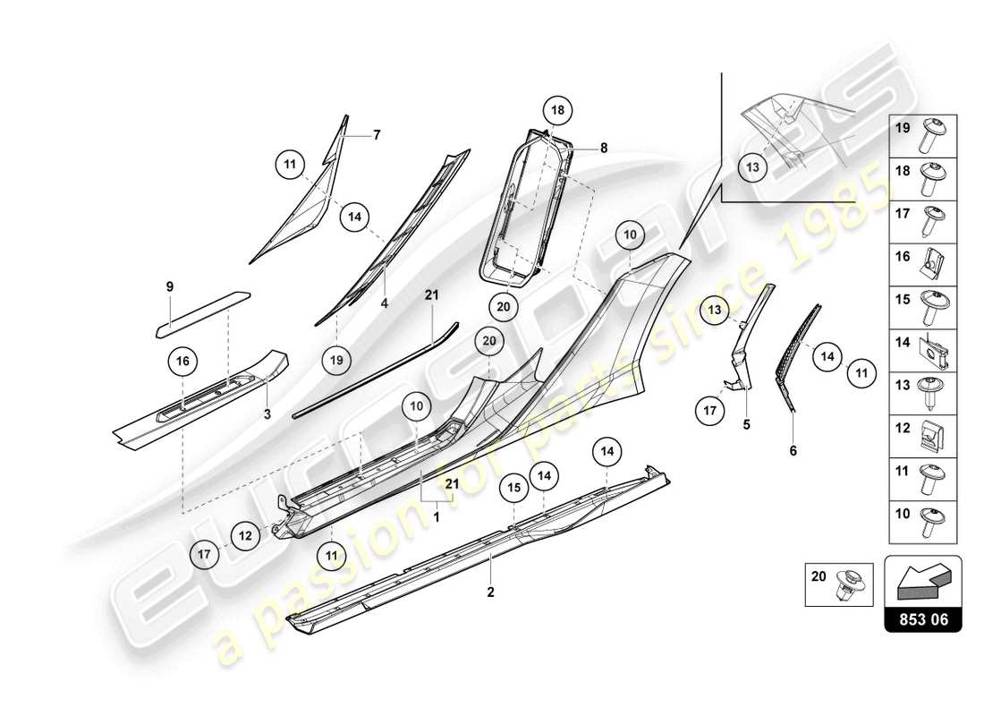 lamborghini sian (2020) lower external side member for wheel housing part diagram