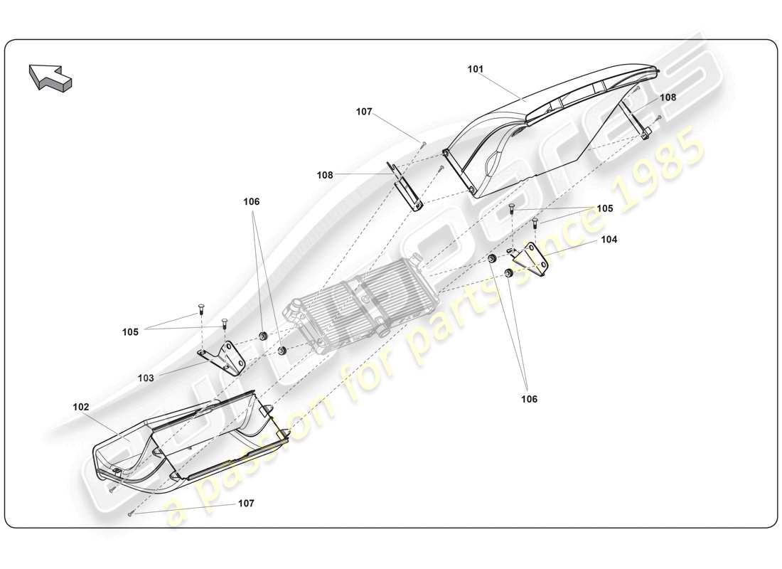 lamborghini super trofeo (2009-2014) airduct middle cooler part diagram