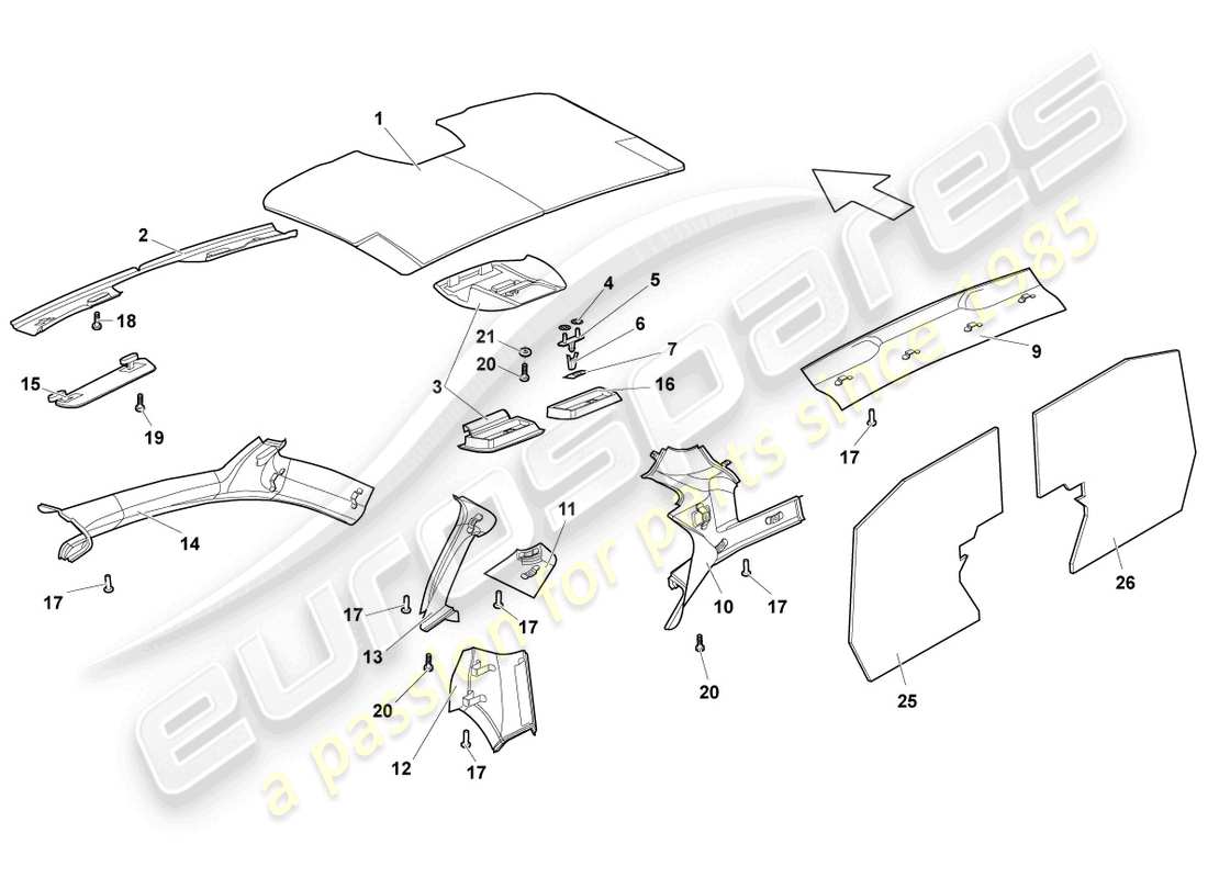 lamborghini murcielago coupe (2004) sound absorbers part diagram