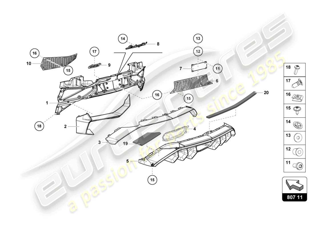 lamborghini lp750-4 sv coupe (2015) bumper, complete part diagram