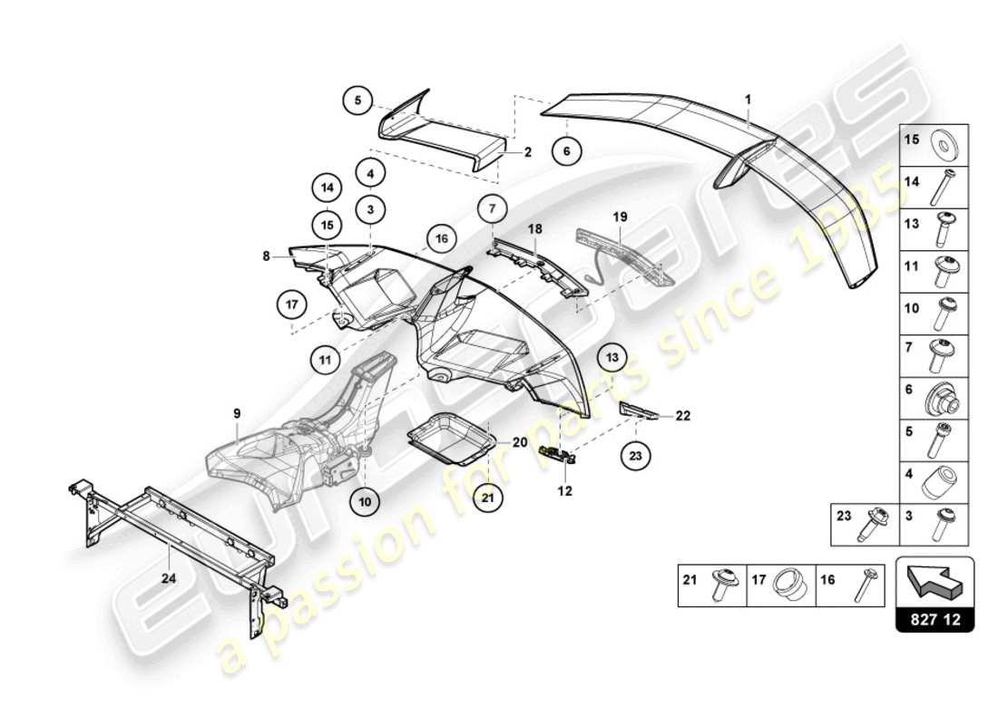 lamborghini lp770-4 svj roadster (2020) rear spoiler part diagram