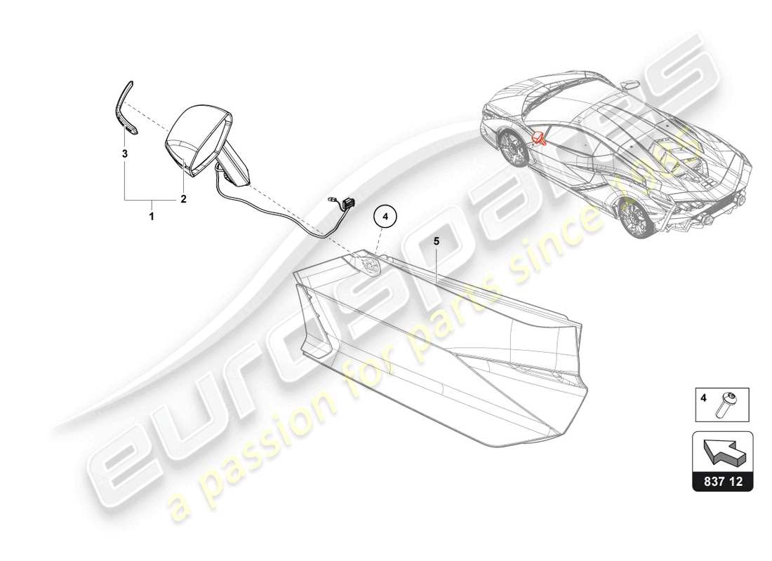 lamborghini sian (2021) exterior mirror part diagram