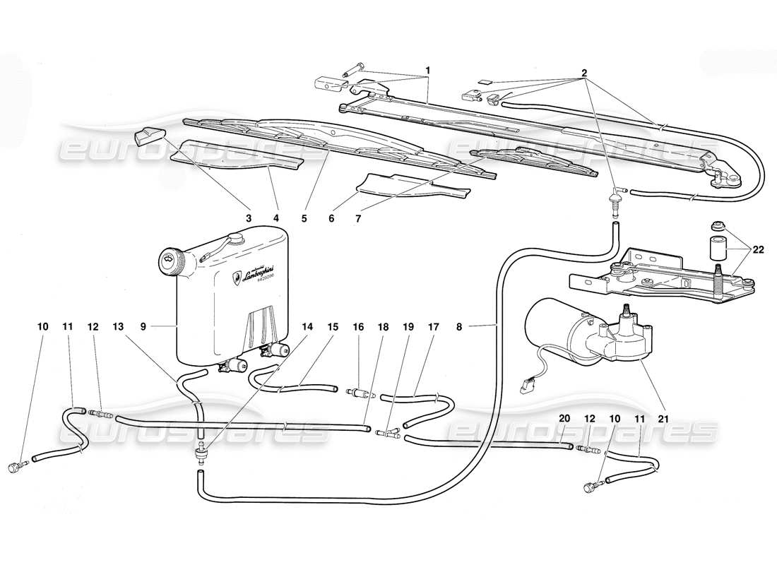 lamborghini diablo (1991) windscreen wiper and headlamp washers part diagram