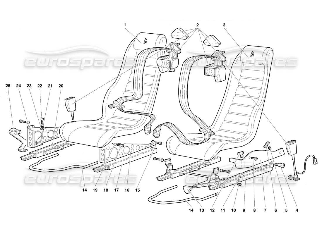 lamborghini diablo se30 (1995) seats and safety belts part diagram