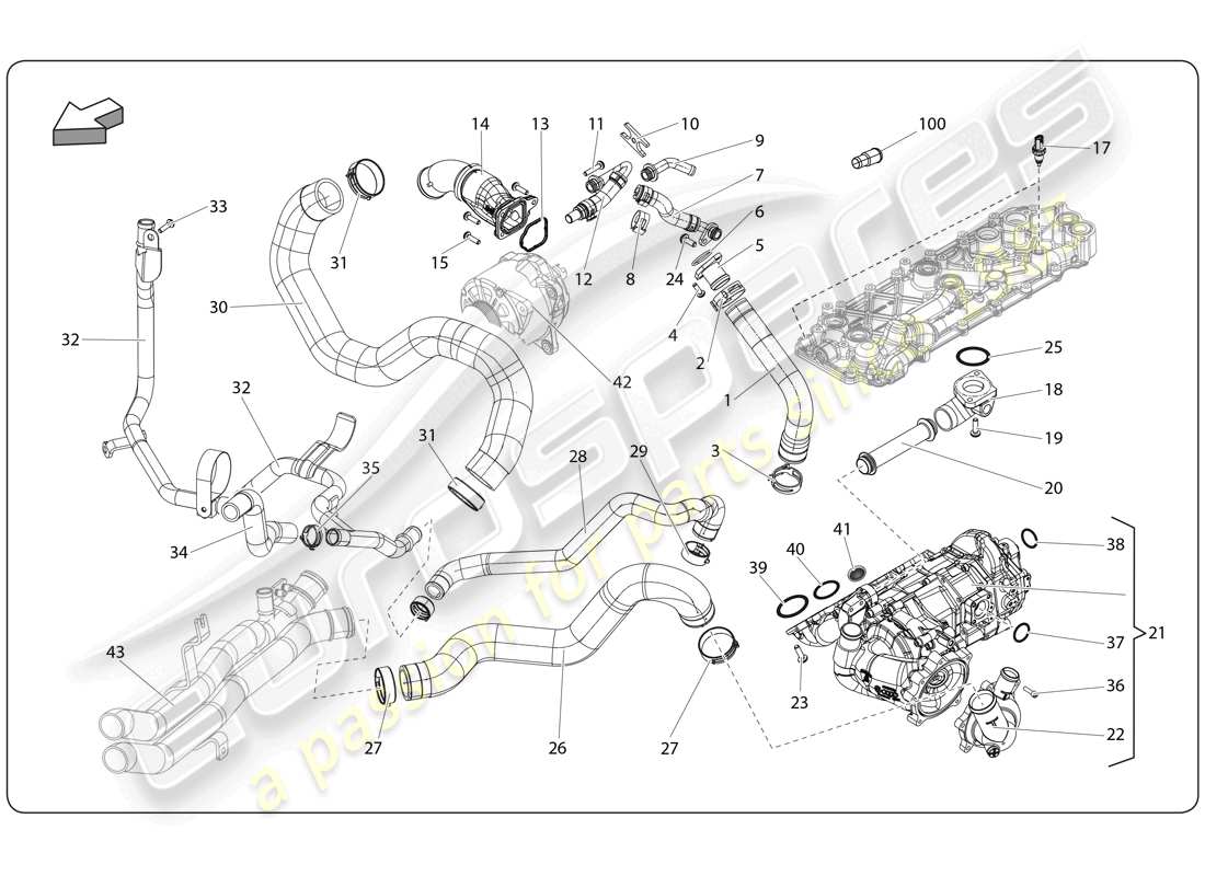 lamborghini super trofeo (2009-2014) water cooling part diagram