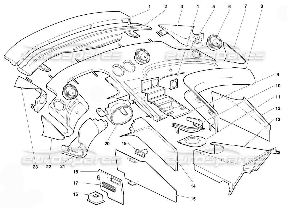 lamborghini diablo (1991) passenger compartment trim part diagram